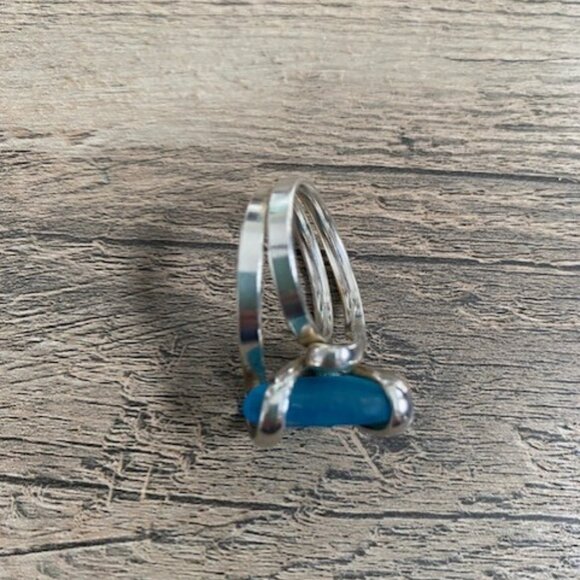 Azure Blue Beach Sea Glass Adjustable Silver RIng Sz 7 - Picture 10 of 10